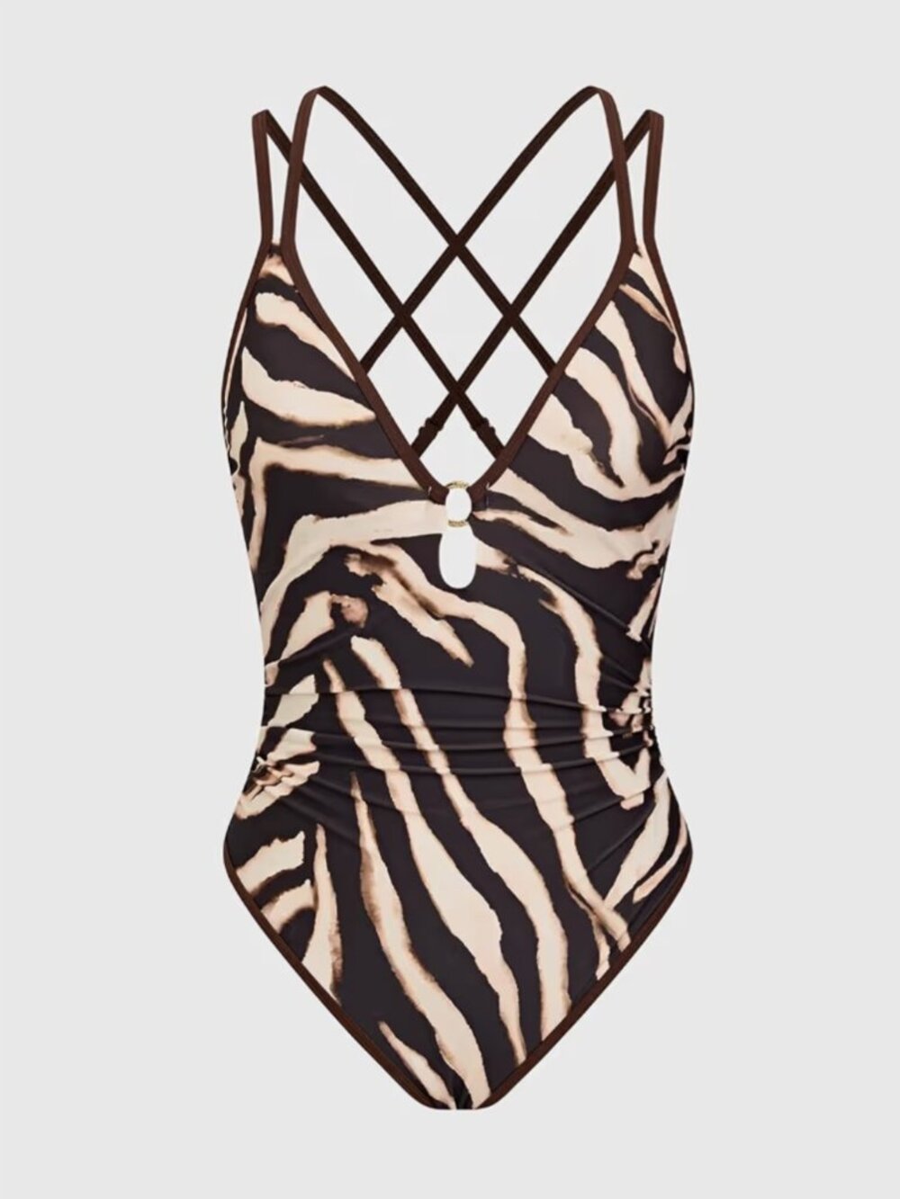 CUPSHE One Piece Swimsuit Medium Brown Animal Print Criss Cross Back NWT